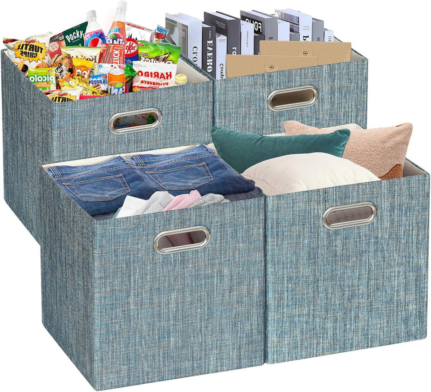 Set 4 Canastas plegables tela 11x11x11 Azul