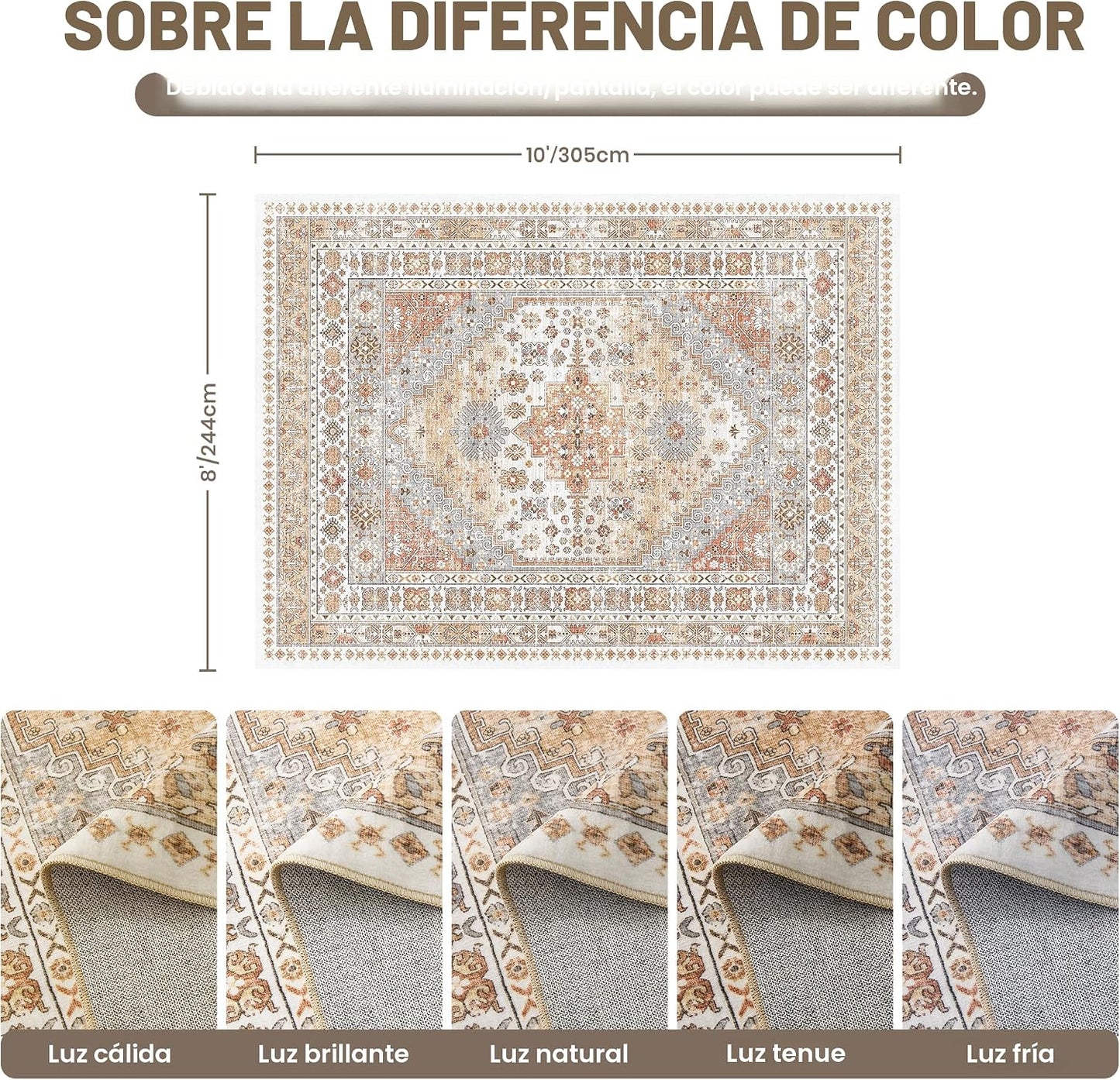 Alfombra sala 8x10pulg lavable antiderrap vintage