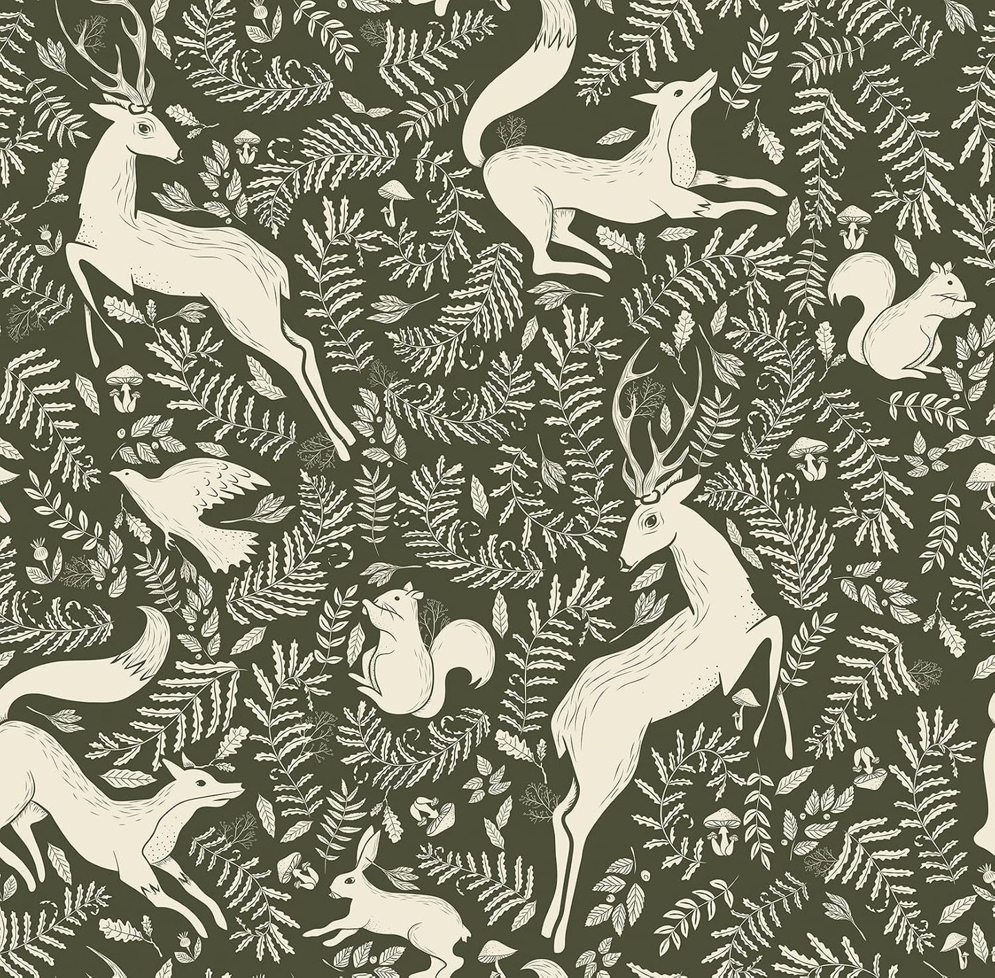 Papel tapiz animales bosque autoadhesivo verde oscuro