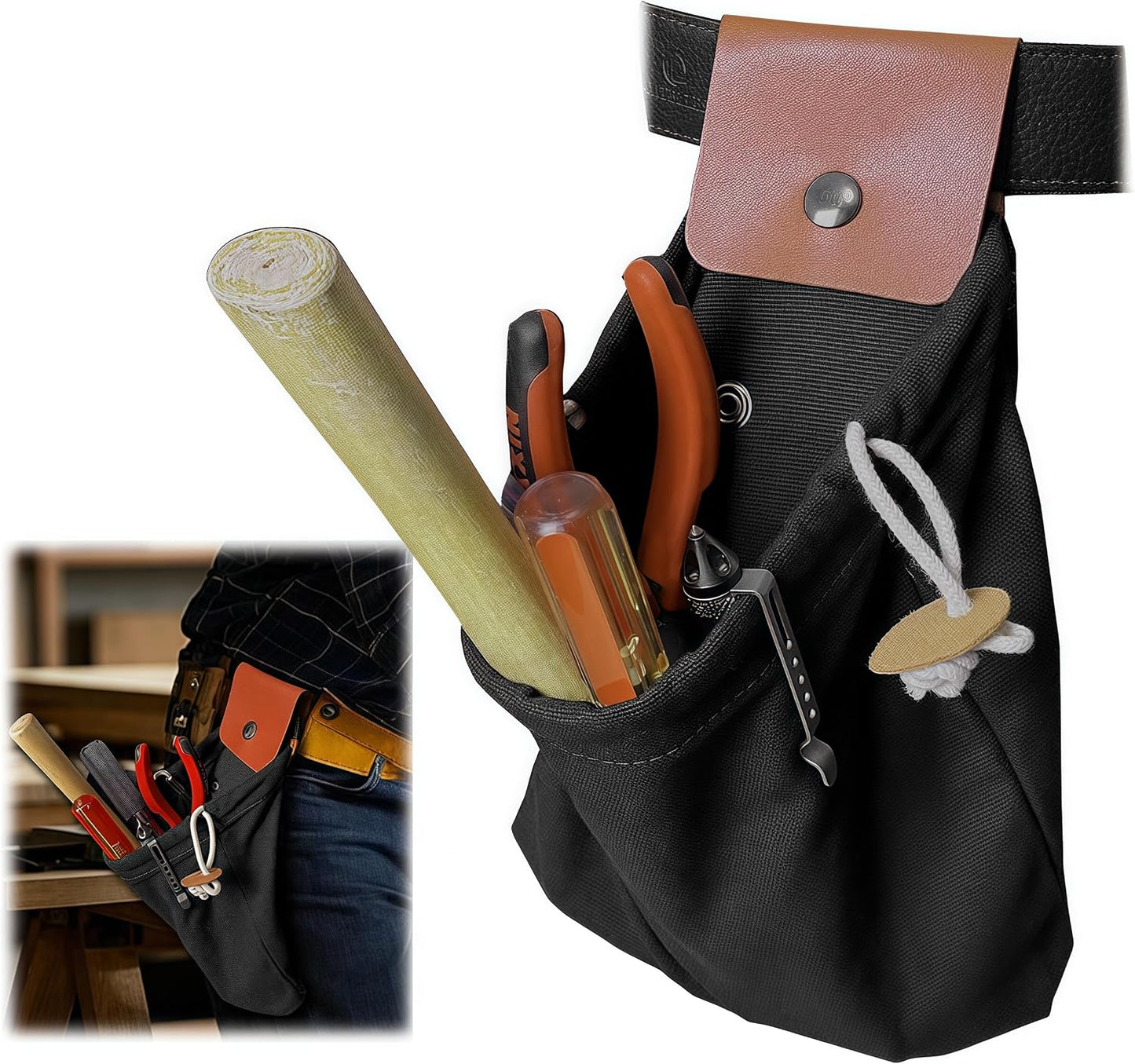 Bolsa herramientas con clip cinturón organizador lona duradera
