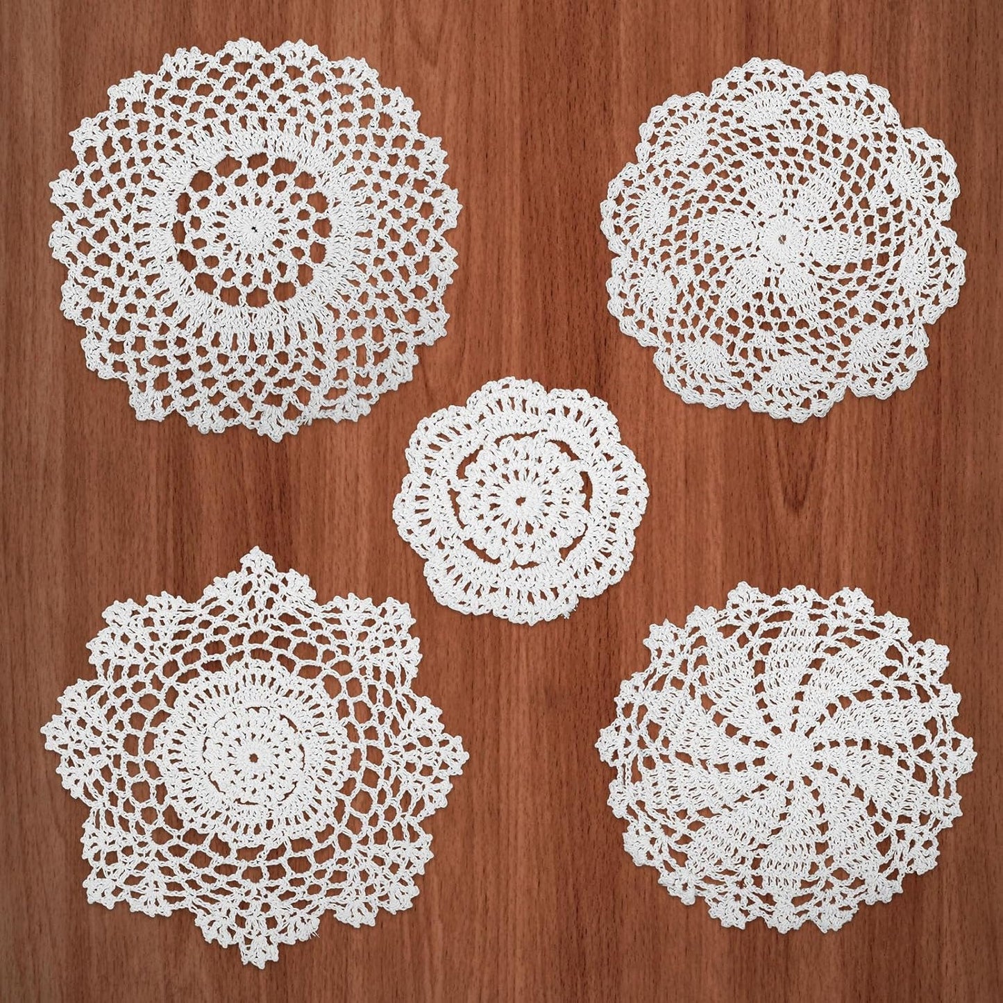 5 Pzas Tapetes Encaje Redondos Beige Mesa Vintage