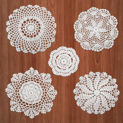 5 Pzas Tapetes Encaje Redondos Beige Mesa Vintage
