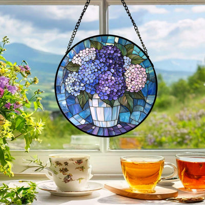 Atrapasoles de hortensias para vitrales decoración hogar