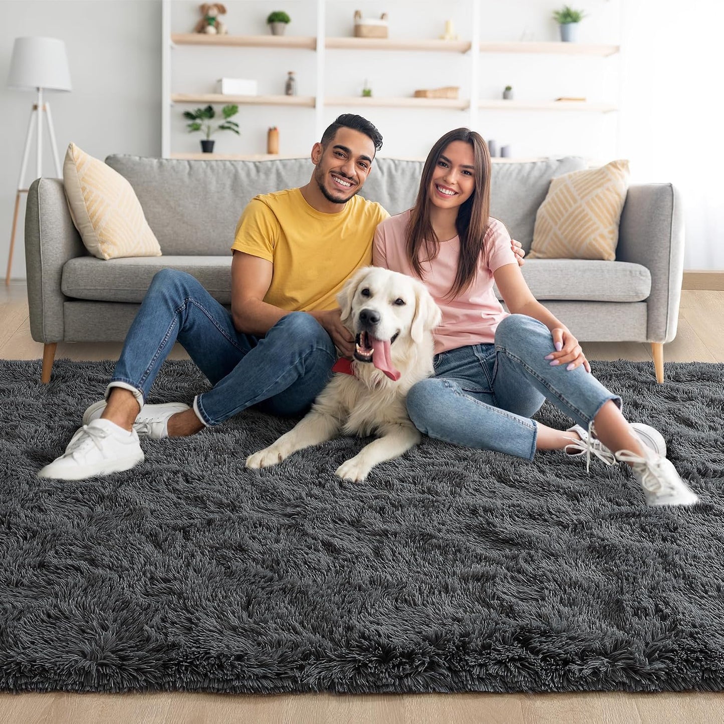 Alfombra gruesa gris 6x9ft sala dormitorio antiderrap