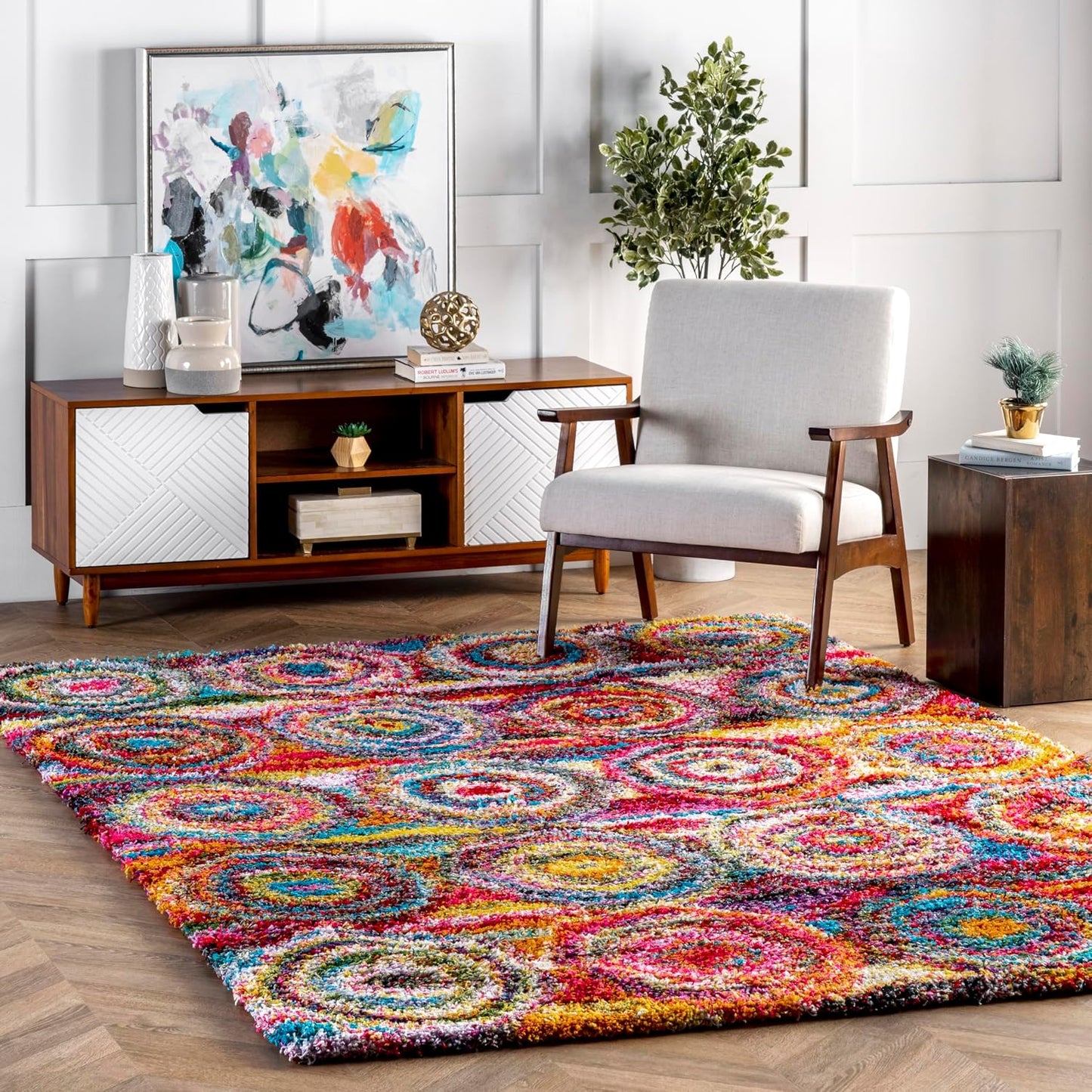 Alfombra dormitorio sala 4x6' círculos bohemios resistente