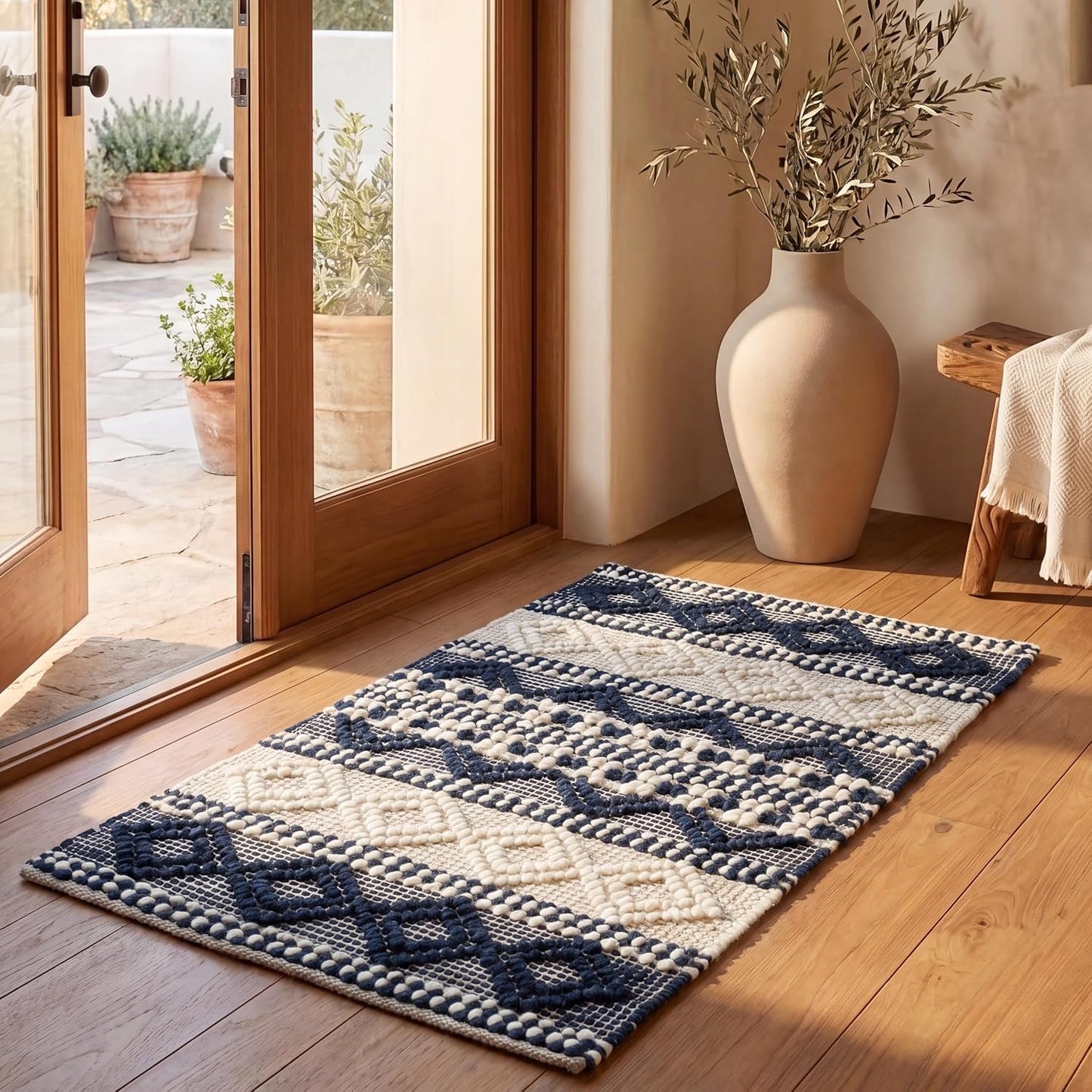 Alfombra decorativa 2x3ft color azul marino y marfil