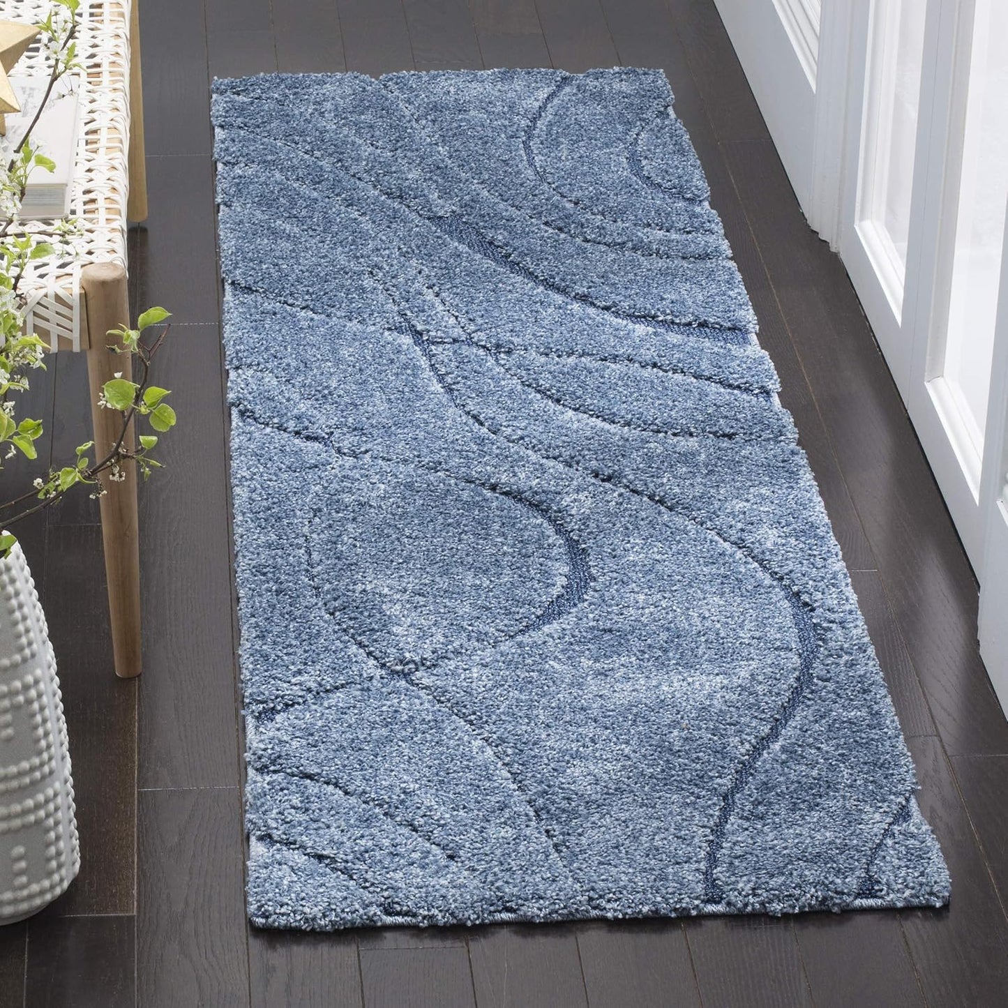 Alfombra Shag ondas abstractas 2'3x4' azul claro