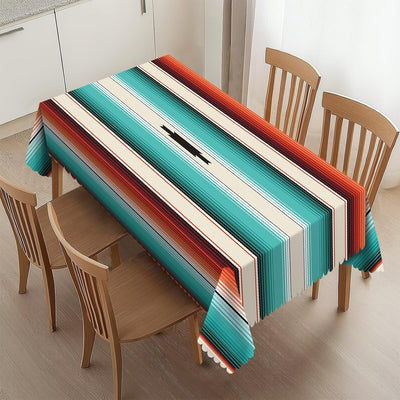 Mantel rectangular serape turquesa lavable estilo boho