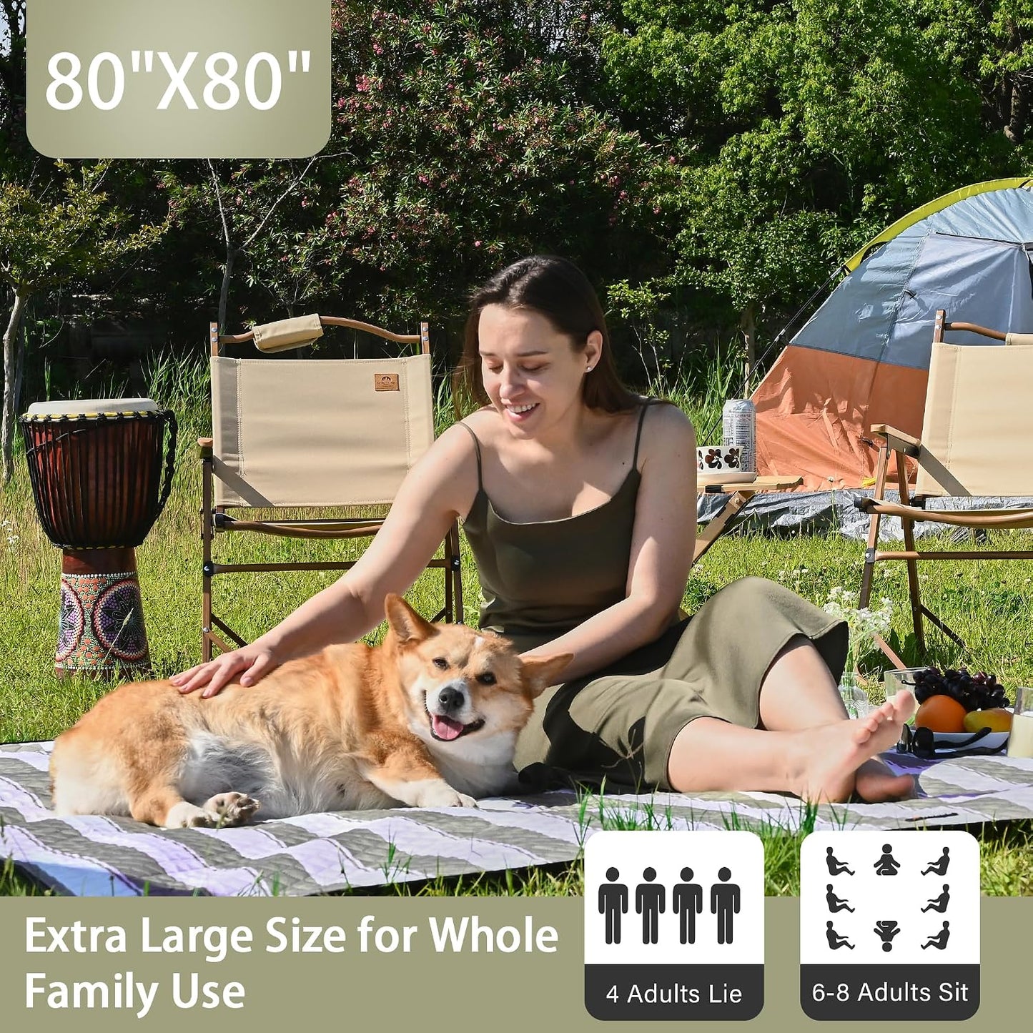 Manta picnic al aire libre 80x80pulg impermeable plegable verde