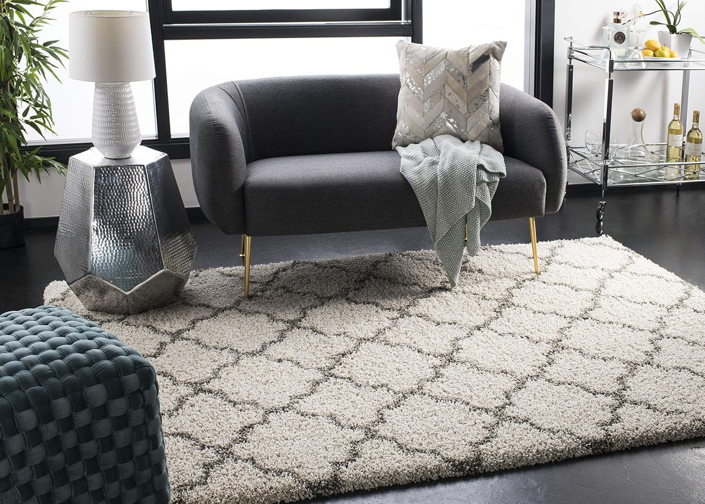 Alfombra cuadrada marroquí marfil gris 2pulg sala