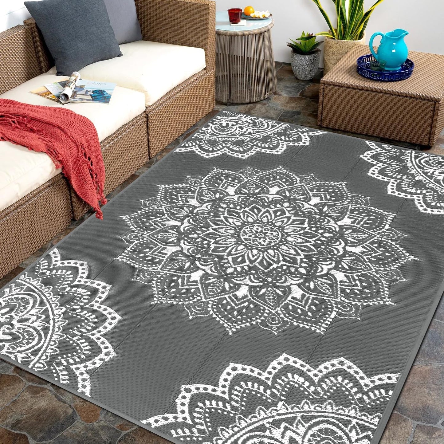 Alfombra impermeable patio reversible paja plástico 5x8ft