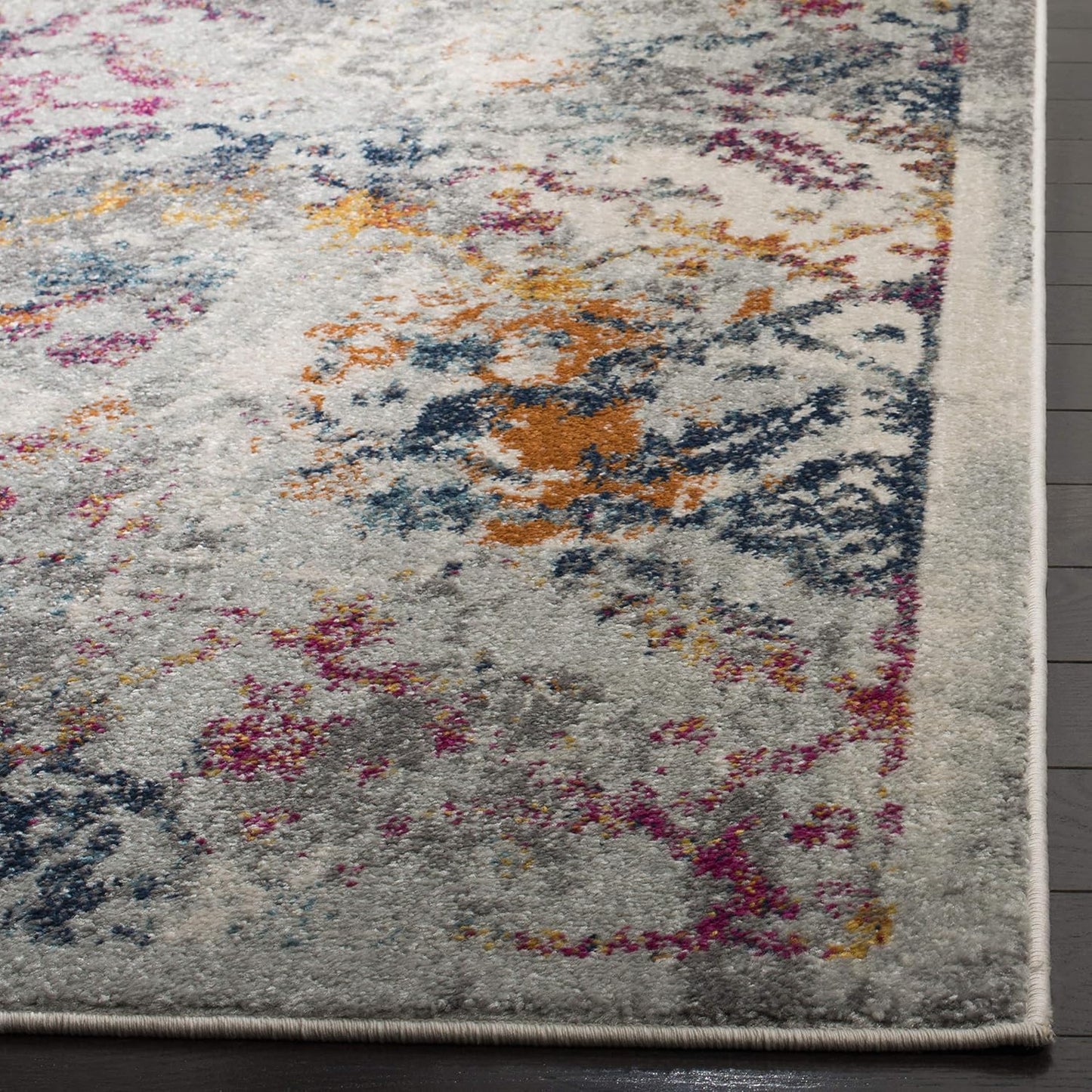 Alfombra decorativa 4x6ft gris claro y fucsia diseño bohemio