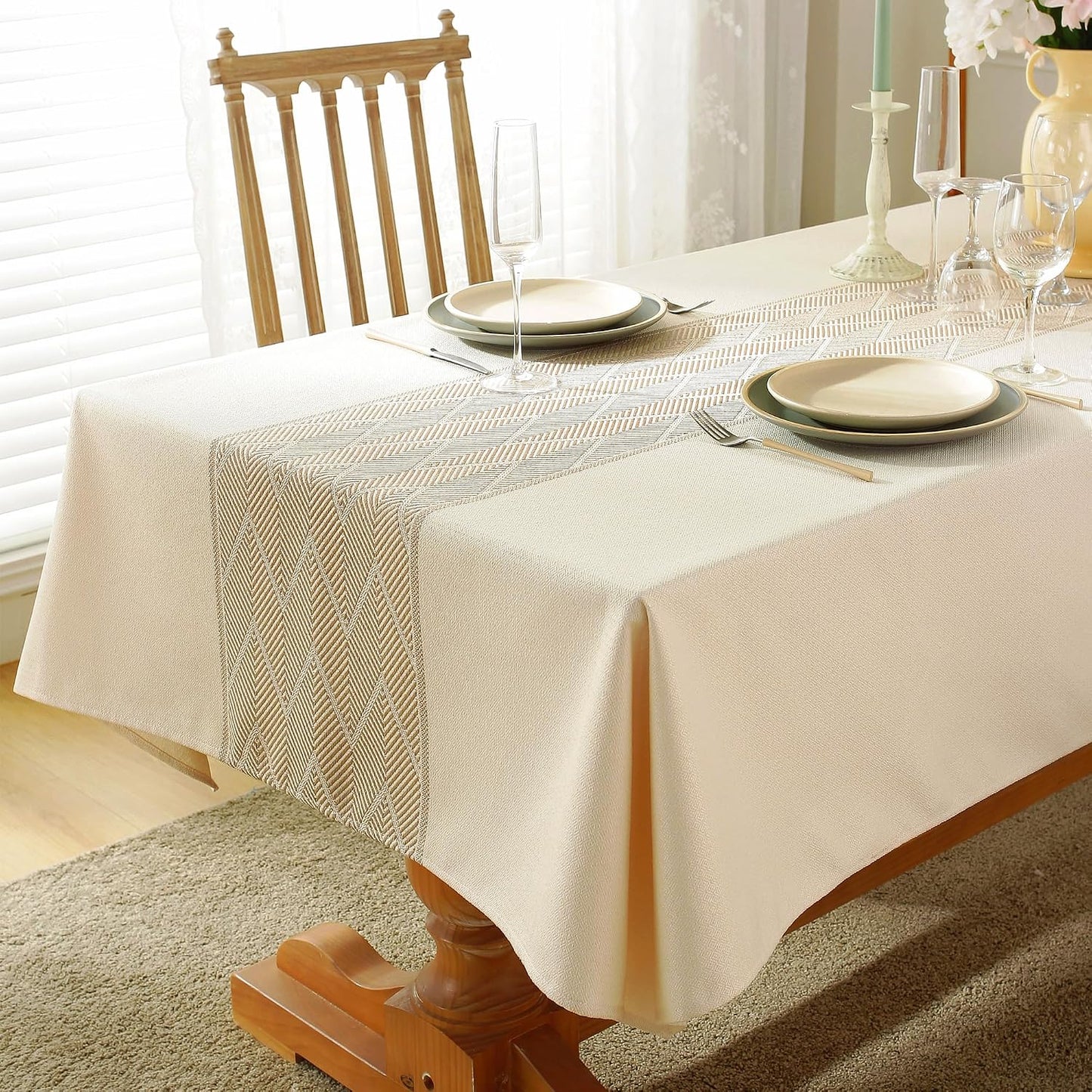 Mantel lino mesas rectangulares 8ft impermeable comedor