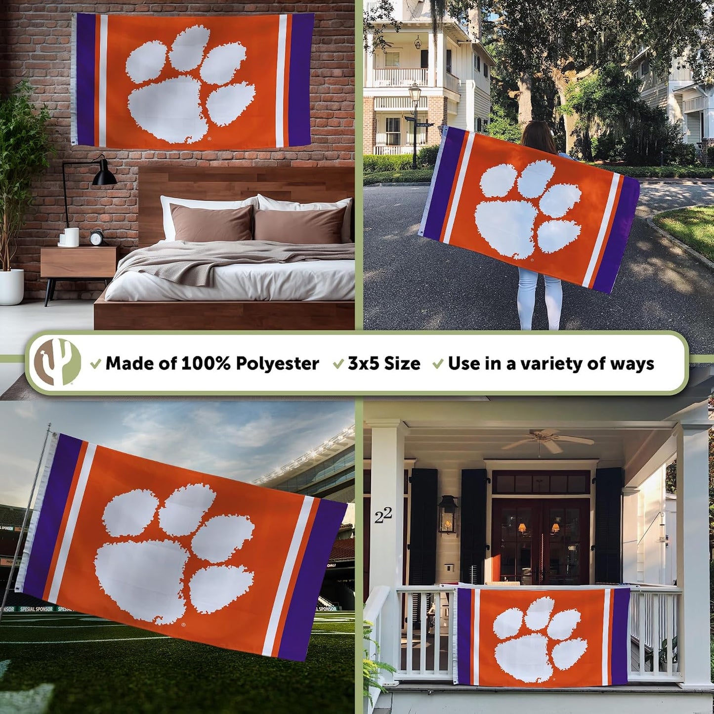 Bandera Clemson Tigres 3x5ft tela poliéster duradera