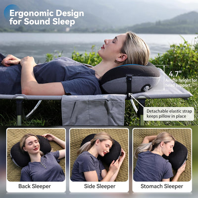 Almohada aire inflable compresible camping senderismo negro