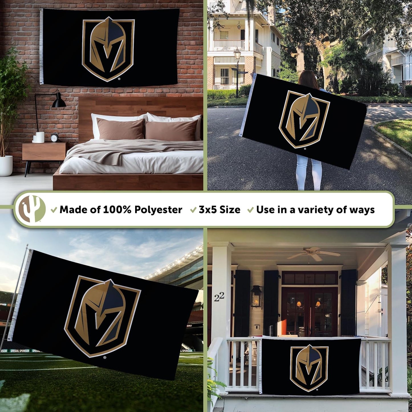 Bandera NHL Dorados 3x5ft poliéster interiores
