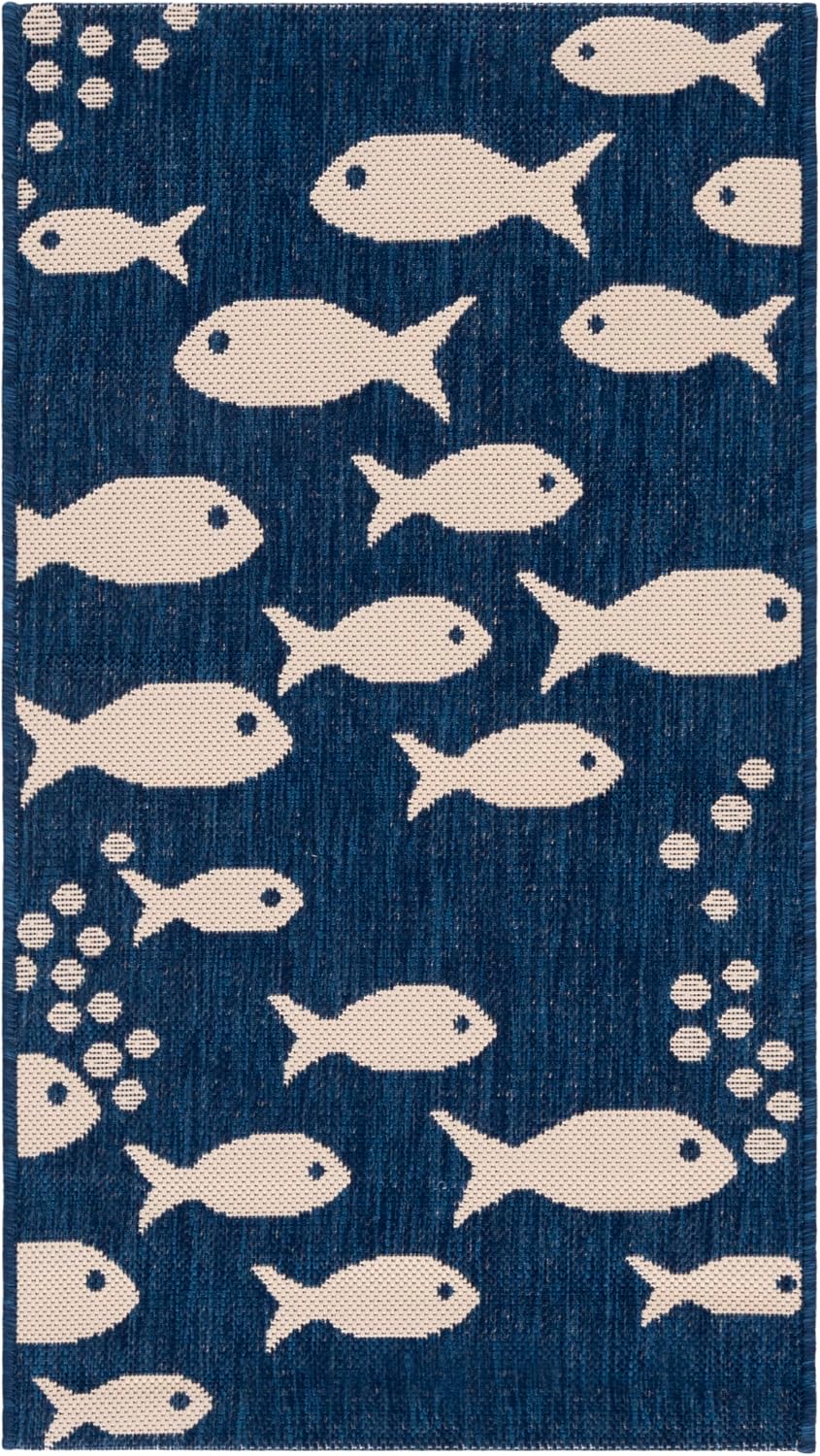Alfombra decorativa impermeable 2x3ft7" azul marino/beige
