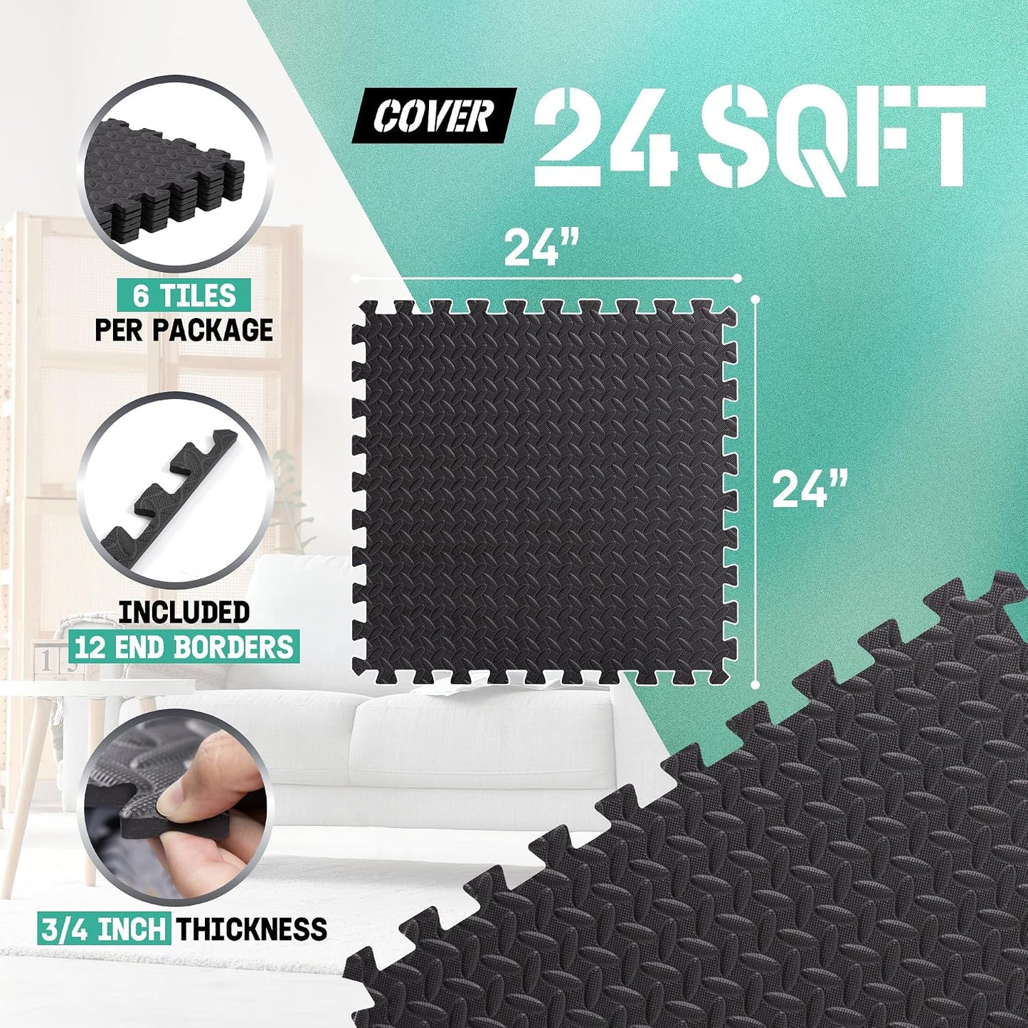 Tapete ejercicio EVA entrelazado 24-120sqft