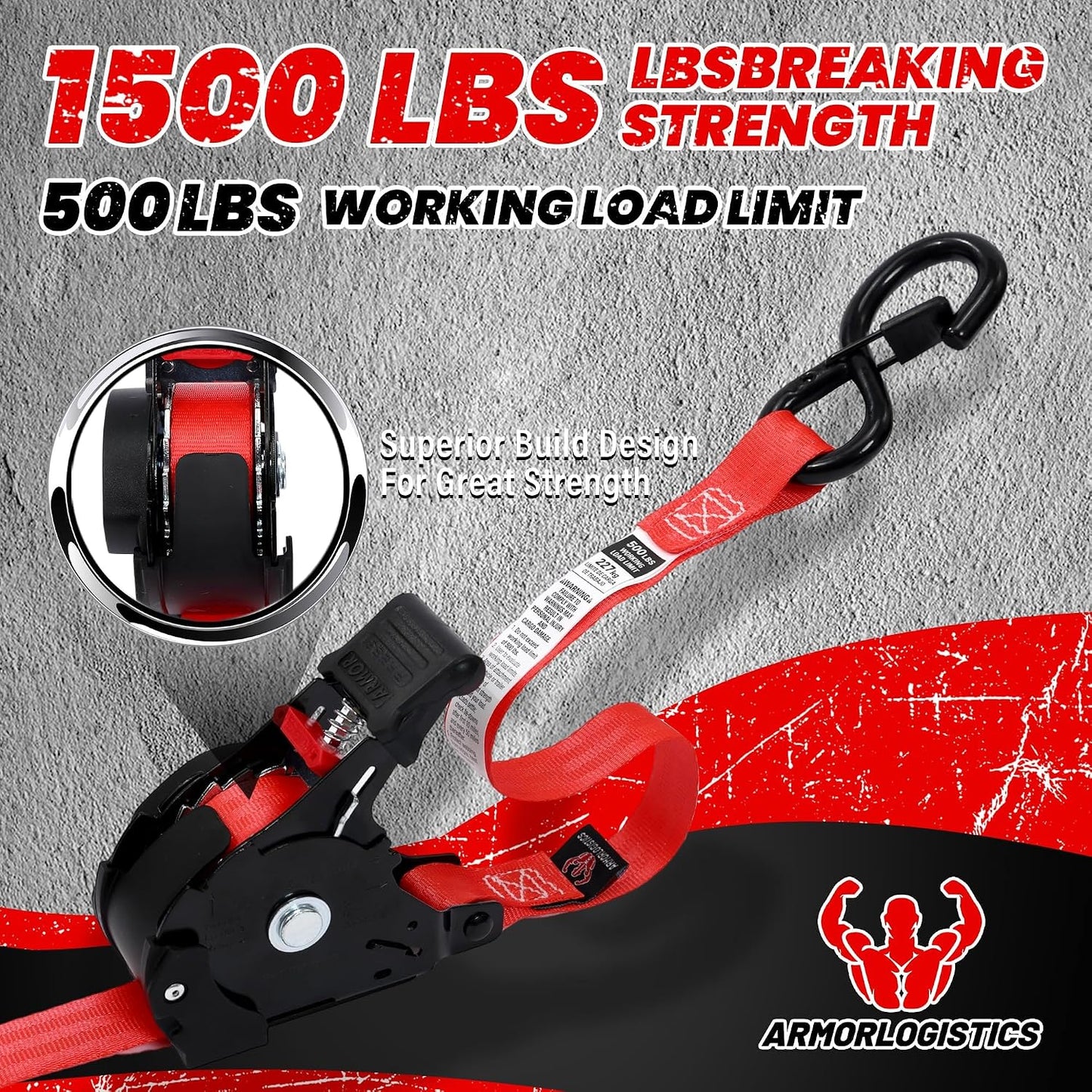 Correas trinquete retráctiles 1" x12ft 4 pzas 1500lbs