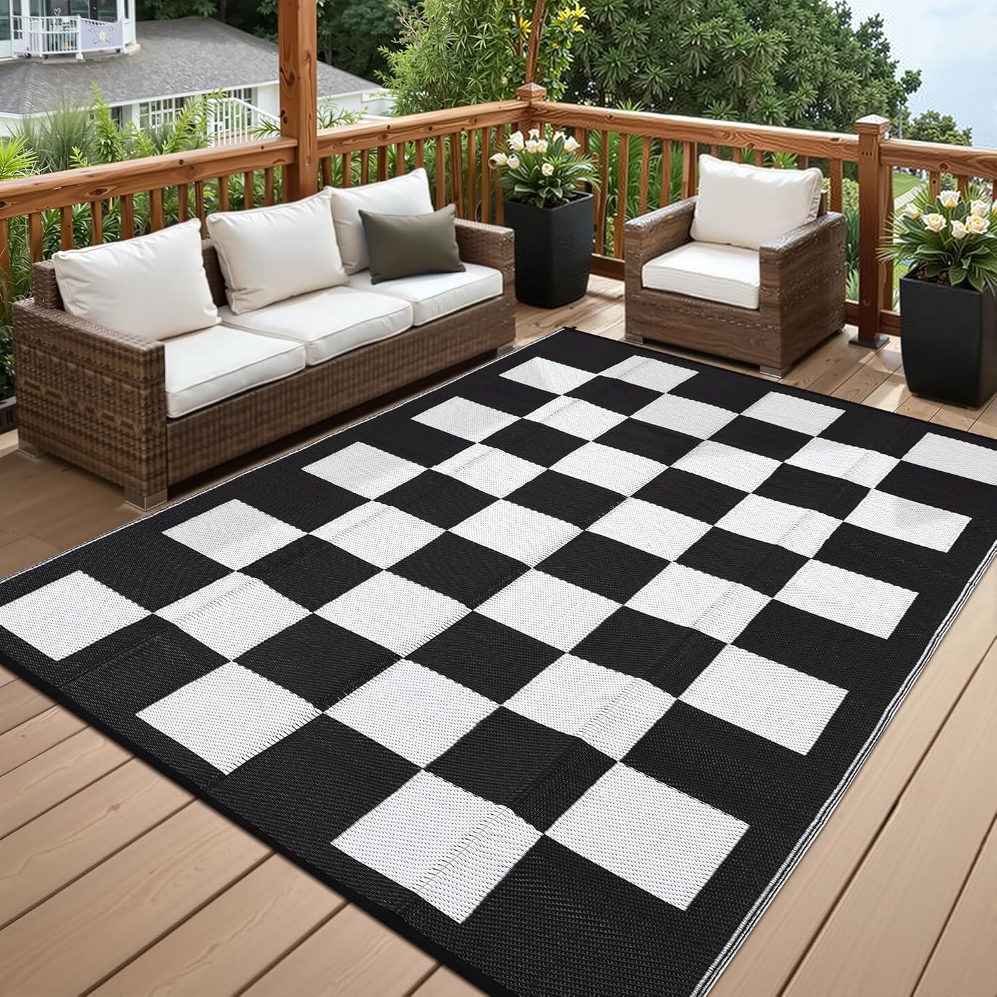 Alfombra patio plástico impermeable reversible 10x14"