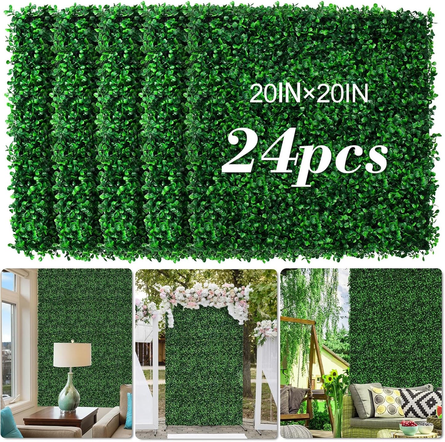 Pared césped artificial 20x20pulg set 24 paneles boj