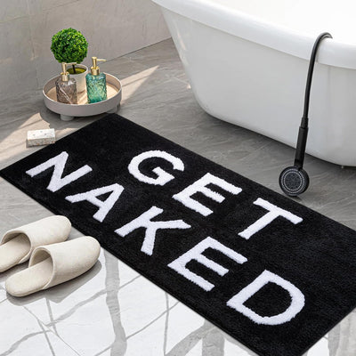 Alfombra baño antideslizante negro texto Get Naked
