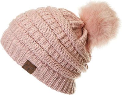 Gorro unisex liso con pompón y ribete