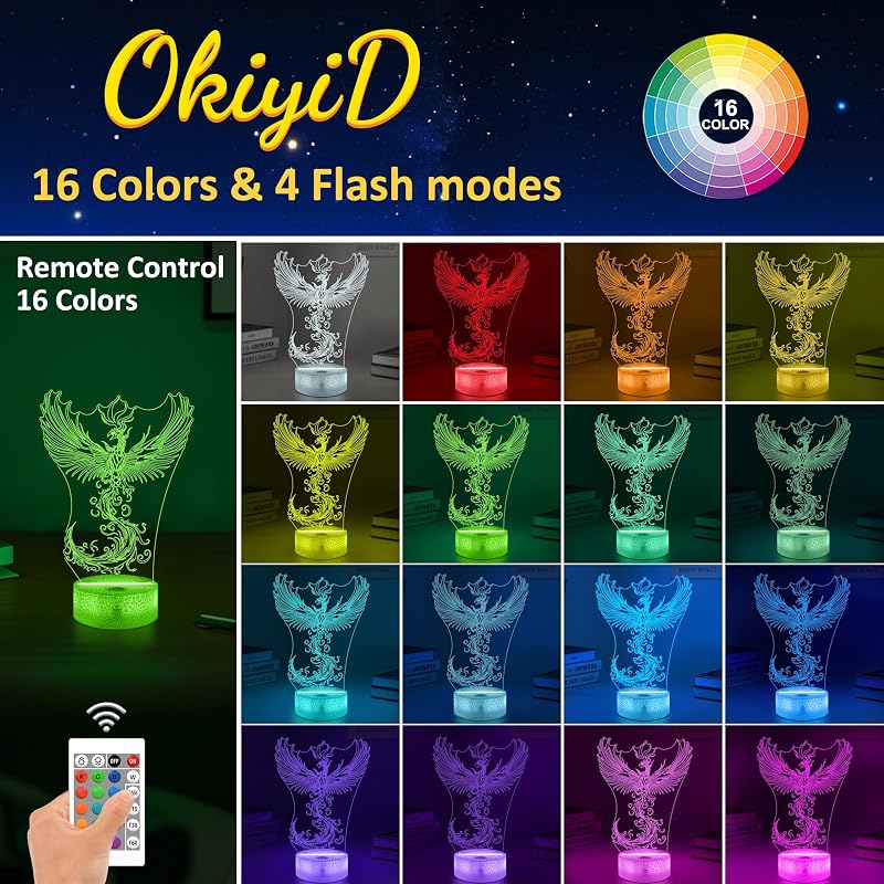 Lámpara Nocturna 3D Phoenix con Control Remoto 16 Colores