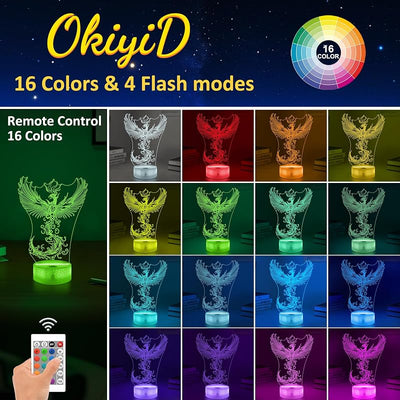 Lámpara Nocturna 3D Phoenix con Control Remoto 16 Colores