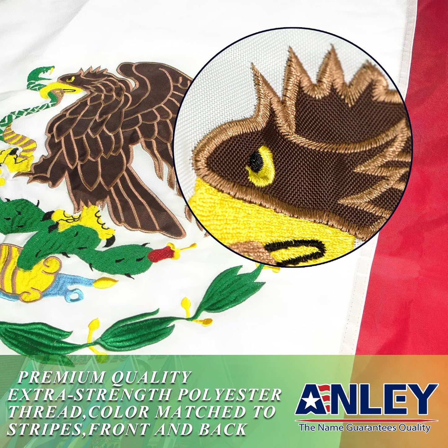 Bandera México 3x5ft bordada lona resistente ojales latón