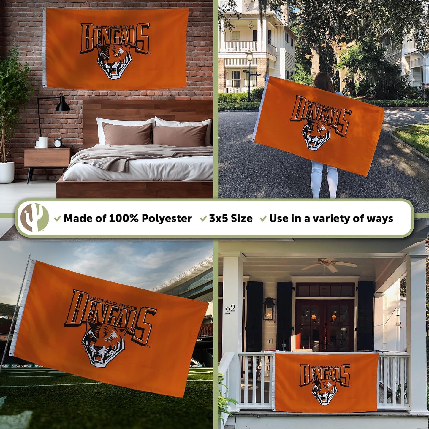 Bandera Bengals 3x5ft tela poliéster duradera