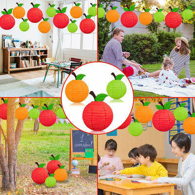 15 Linternas Papel Forma Manzana Decoración Escuela Hogar