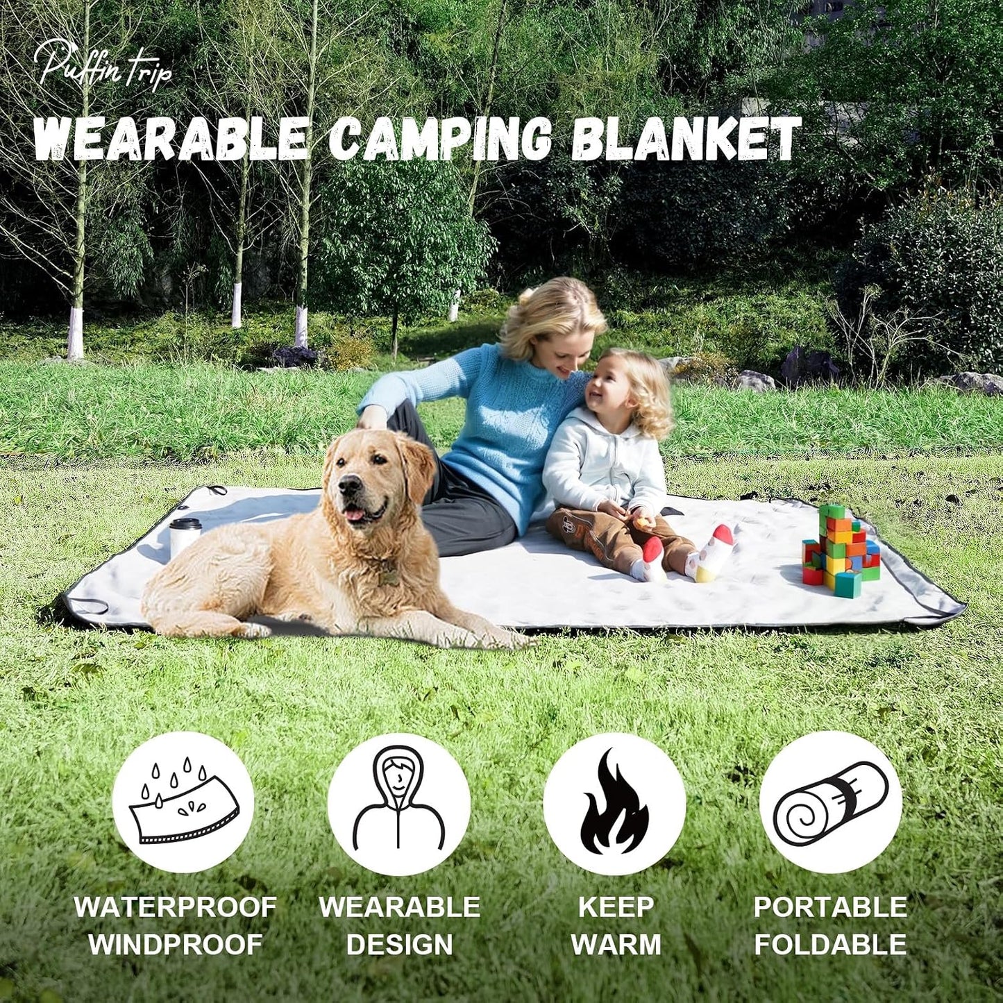 Manta campamento acolchada impermeable con bolsa
