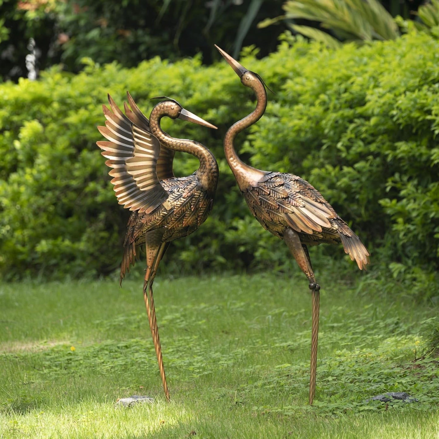 Set 2 Garzas Latón Decoración Jardín Impermeable