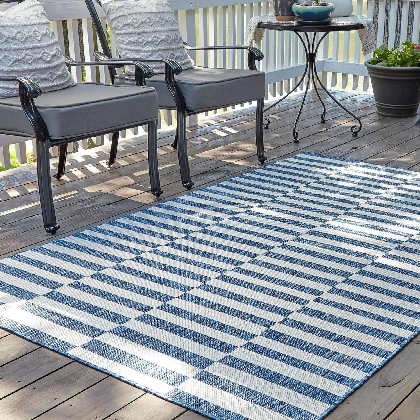 Alfombra a rayas azul/marfil 4'1"x6'1"