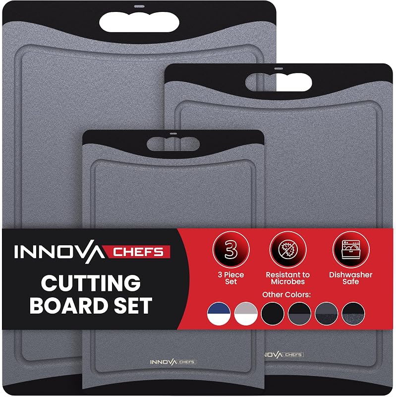 3 Pzas Tablas Cortar Plástico Antideslizantes Gris/Negro