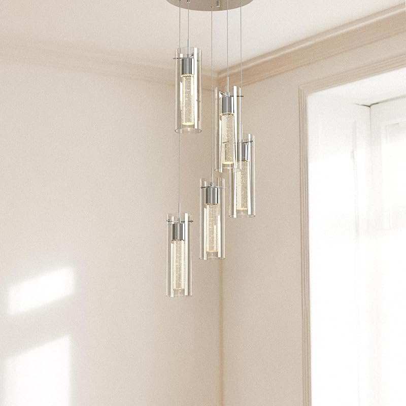 Lámpara colgante candelabro 5 luces led cristal burbujas