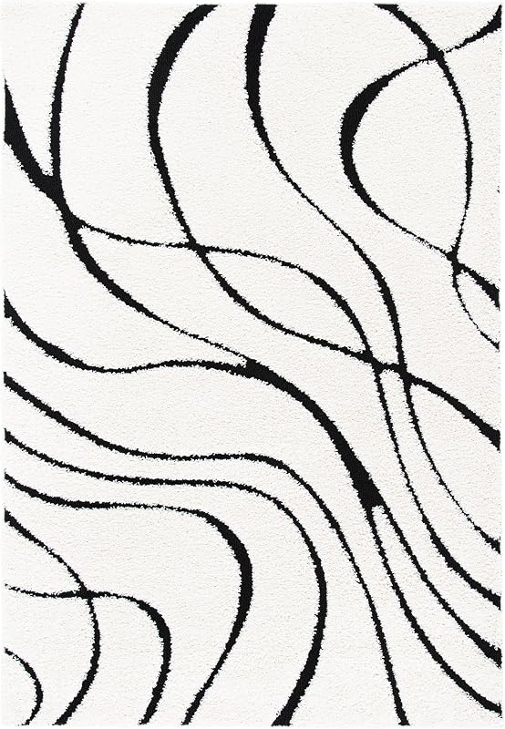 Alfombra área 6x9ft marfil y negro 1.2" grosor sala