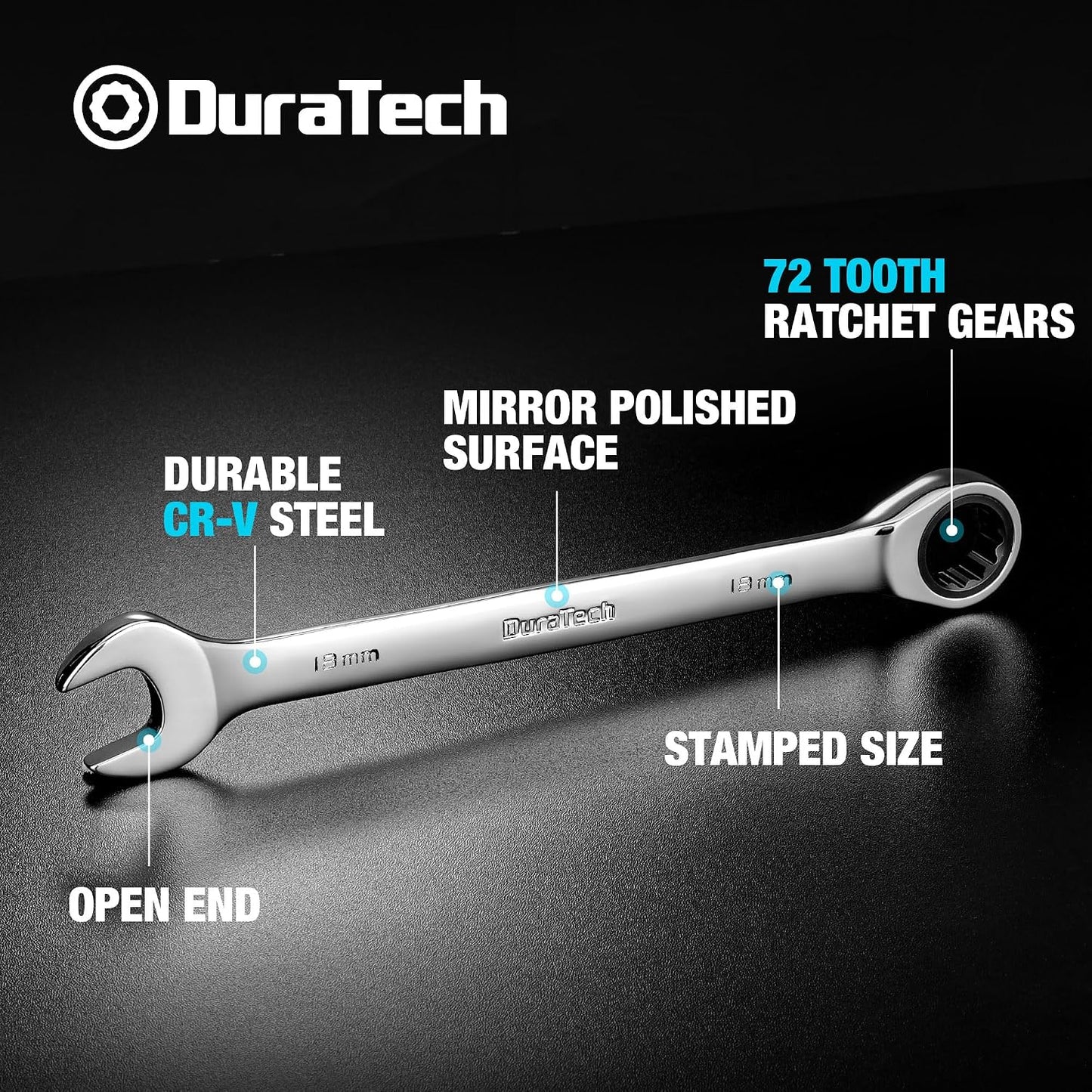 Llave trinquete 18mm métrica 72 dientes cr-v pulido