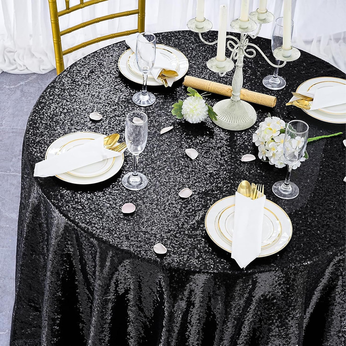 Mantel redondo purpurina 120pulg para banquetes y fiestas