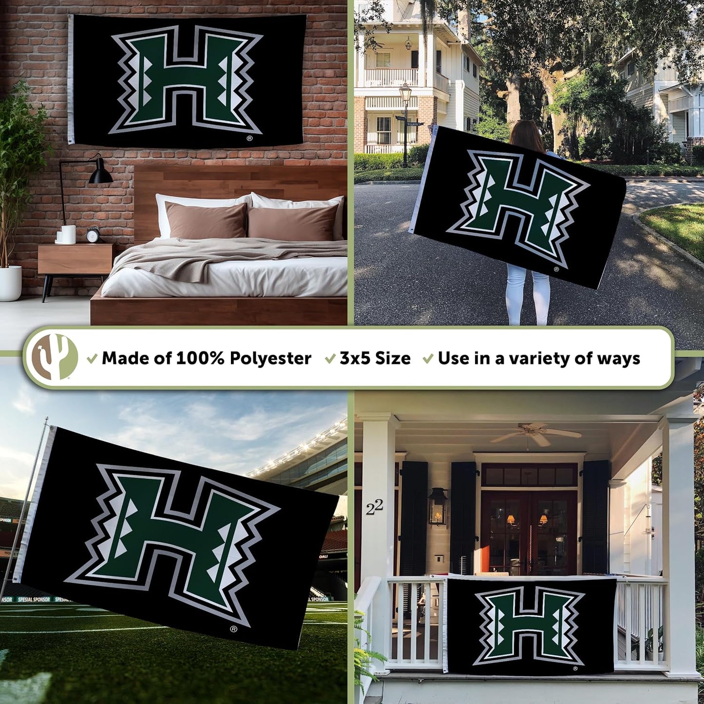 Bandera UH Rainbow Warriors 3x5ft poliéster