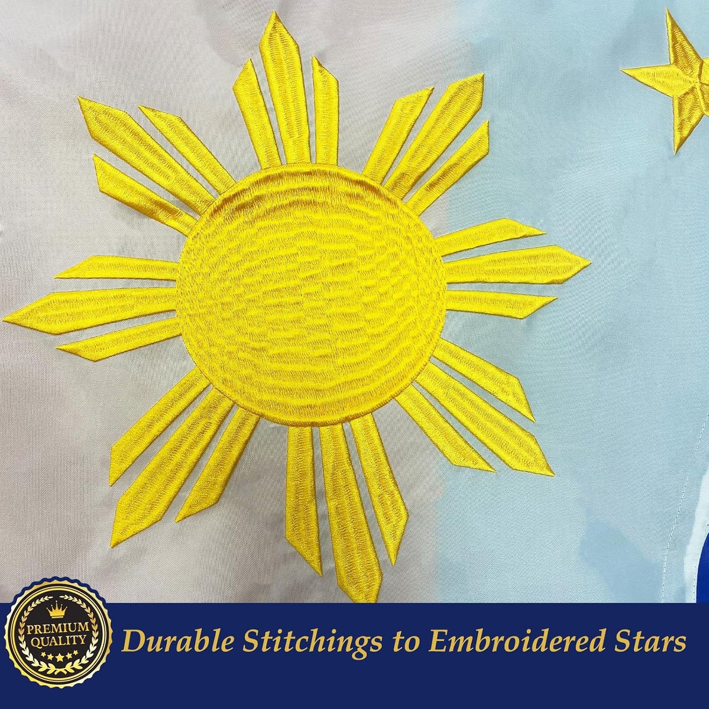 Bandera Filipinas 3x5ft bordada estrellas rayas