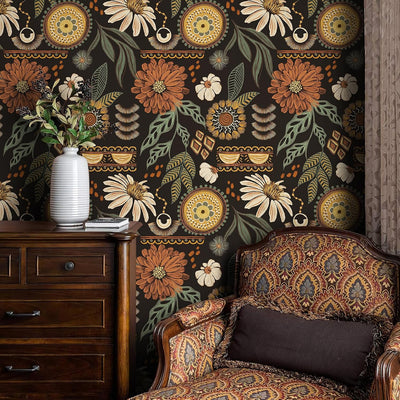 Papel tapiz bohemio floral 17.3x400pulg remov.