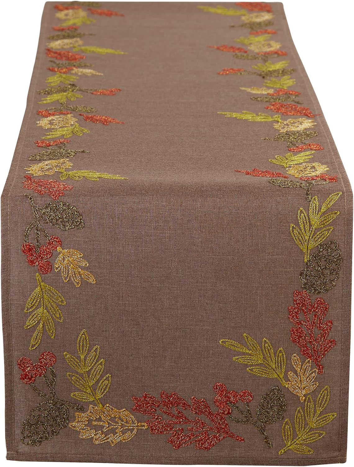 Decoración mesa otoño bordada camino 14x70pulg hojas brillantes