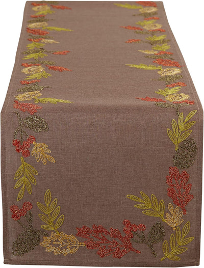 Decoración mesa otoño bordada camino 14x70pulg hojas brillantes