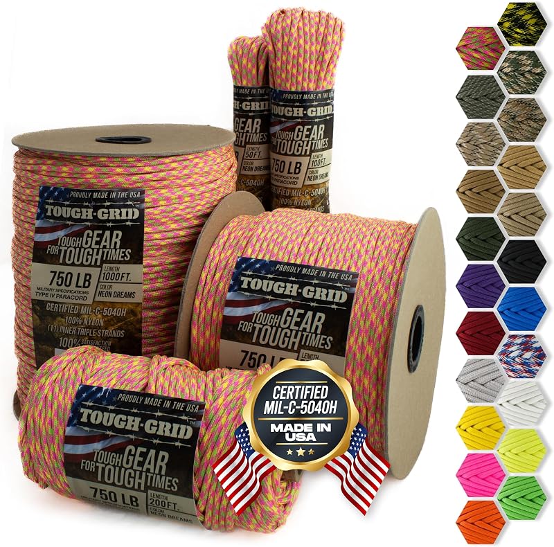 Cuerda paracaídas 340kg 100% nailon Mil-Spec tipo IV USA