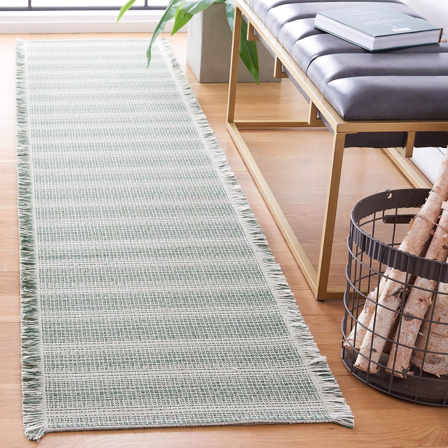 Alfombra pasillo 2x9ft flecos algodón rayas no pelusa