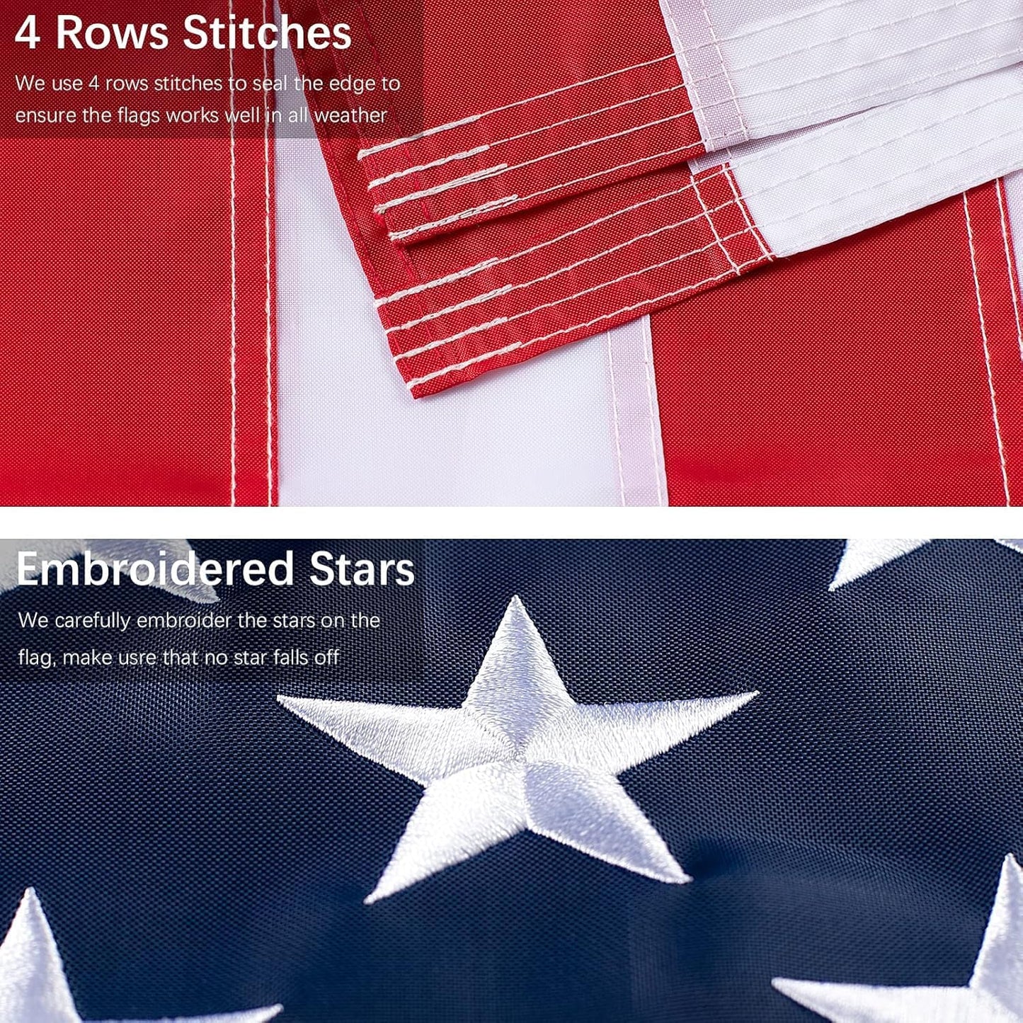 Bandera EE.UU. poliéster 3x5ft bordada estrellas cosidas