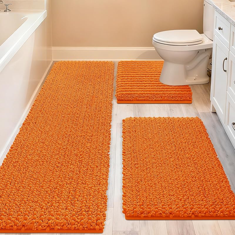 Set 3 Alfombras Baño Extragrandes Naranjas Antiderrap