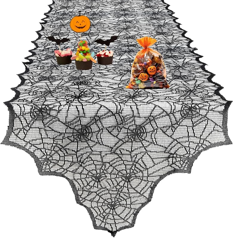 Camino mesa halloween encaje negro gótico 18x72pulg